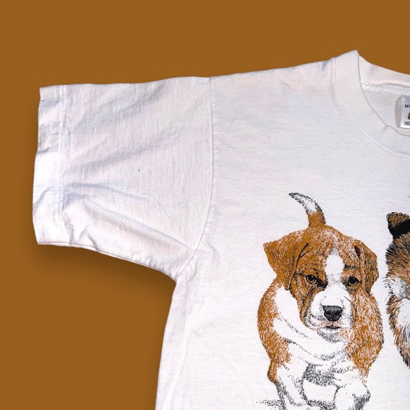 VTG double printed funny dog tee single stitch made in Ca medium white - Picture 3 of 7